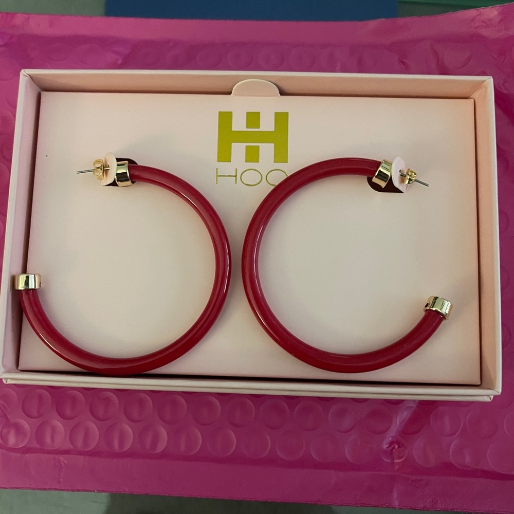 Hoo Hoops Hoop Earrings-Red